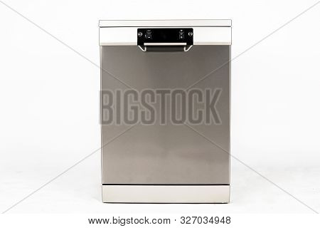 Modern European Freestanding Dishwasher Machine Isolated On White Background