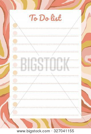 Abstract Fun To Do List Template With Notes On Liquid Background In Pastel Color. Trendy Organizer D