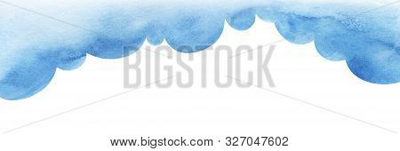 Cartoon Blue Cumulus Cloud Illustration. Cloud Shaped Background. Watercolor Fill Gradient From Pale