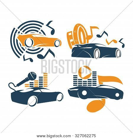 Audio Car System Logo Template Set Music Speaker Mic Note