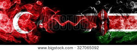 Turkey Vs Kenya, Kenyan Smoke Flags Placed Side By Side. Thick Colored Silky Smoke Flags Of Turkish 