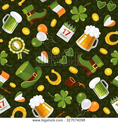 St. Patricks Day Flat Vector Color Seamless Pattern