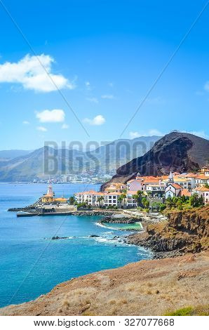 Picturesque Marina Da Quinta Grande In Portuguese Island Madeira. Small Village, Harbor Located By P