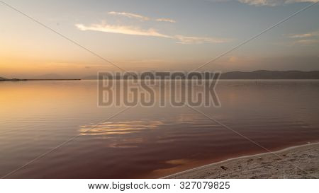 Sunset Over The Coast Of Maharloo Pink Lake In Shiraz, Iran
