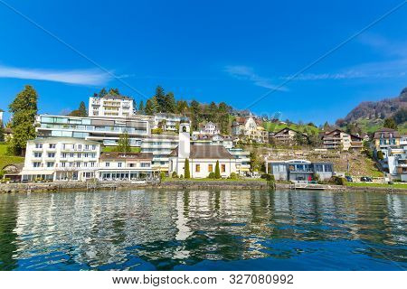 View At Town Weggis From Lucerne Lake, Switzerland