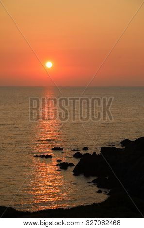 Awesome Sunset With Reflection Of Sun On The Mediterranean Sea Without People