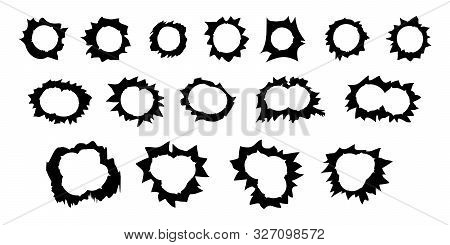 Stencils Of A Bullet Holes Isolated On A White Background.