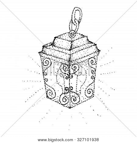 Hand Drawn Vintage Lantern. Isolated Vector Art Illustration. The Sketch Is Drawn In Black Pen. Trac