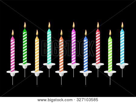 Colored Candles For The Holiday. Vector Illustration On Black Background