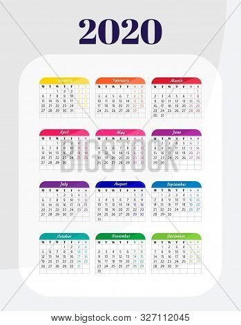 Calendar 2020 Year. Calendar Design Template. Vector Illustration