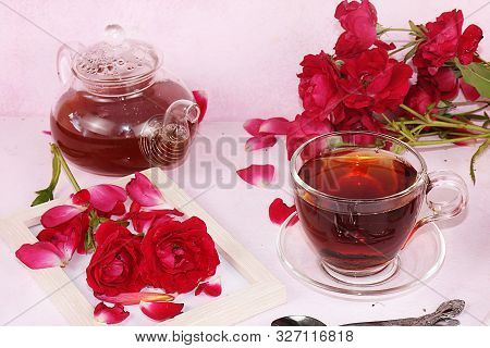 Hibiscus Tea, Natural Tea With Tea Rose Petals. This Drink Is A Natural Anti-inflammatory And Antiox
