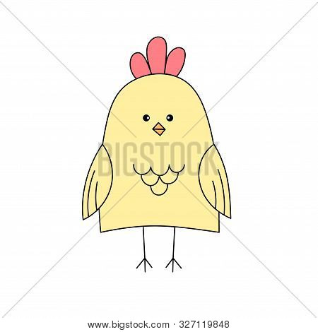 Cute Cartoon Little Chicken. Vector Illustration. Isolated On White Background