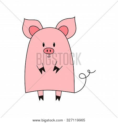 Drawing Of Cute Pig Vector Illustration Simple Concept Zodiac Of Pig.