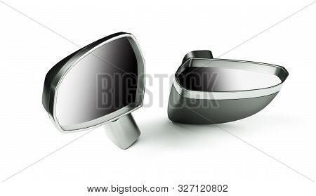 Car Exterior Mirror. Gray Car Exterior Mirror Isolated On White Background. 3d Render