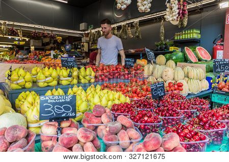 Ventimiglia Italy. 14 June 2019. A Colourful Display Of Fruit And Veg At The Local Market In Ventimi