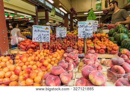 Ventimiglia Italy. 14 June 2019. A Colourful Display Of Fruit And Veg At The Local Market In Ventimi
