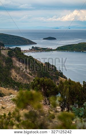 Picturesque Challa Village With Fava Bean And Potato Crops In Sun Island (isla Del Sol), La Paz, Bol