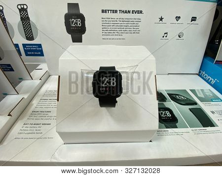 Orlando, Fl/usa- 10/11/19: Fitbit Fitness Tracker Watch On Display At A Sams Club Retail Store.