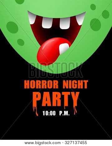 Zombie Mouth. Horror Night Party, Halloween Concept. Illustration For Invitation Card, Poster, Banne