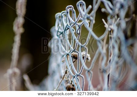 The Fence Net Covered With Frost, Close