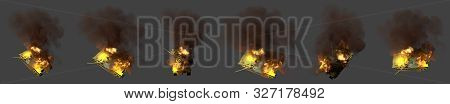 Army Tank With Fictive Design On Fire Wrecked In Combat Isolated On Dark Grey Background, Military 3
