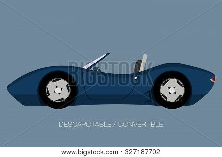Sport Convertible Car, Side View,  Flat Design Style