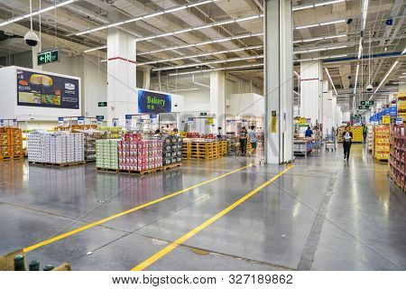 SHENZHEN, CHINA - APRIL 22, 2019: interior shot of Sam's Club store in Shenzhen. Sam's Club is an American chain of membership-only retail warehouse clubs owned and operated by Walmart Inc.