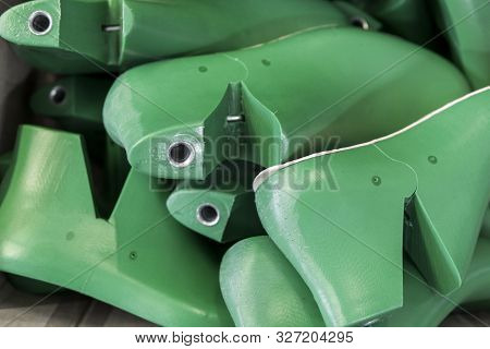 Plastic Lasts Used In The Manufacture Of Shoes. Row Of Plastic Shoe Lasts Used To Manufacture Modern