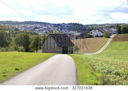 View Over The Heckengaeu At Weissach With Its Fields, Meadows And Orchards In Autumn