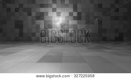 Empty Windowless Interior, Wall And Floor Made Of Tiles. 3d Illustration