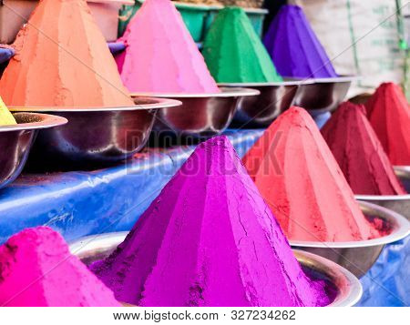 Colorful Tikka Powder In The Old Market,mysuru (mysore), Karnataka, South India.