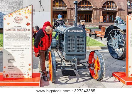 Moscow, Russia - October 08, 2019: Restored Vintage American Arable Wheel Tractor Mccormick-deering 