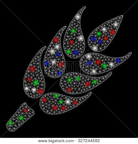 Bright Mesh Wheet With Lightspot Effect. White Wire Frame Triangular Mesh In Vector Format On A Blac