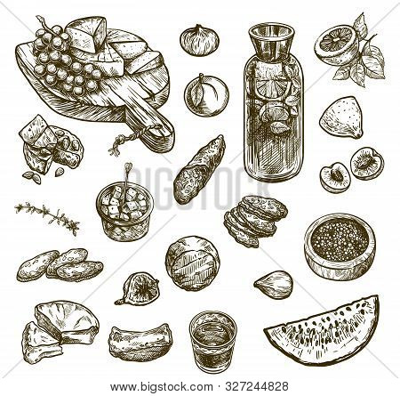 Natural Products. Set Of Vector Sketches On A White