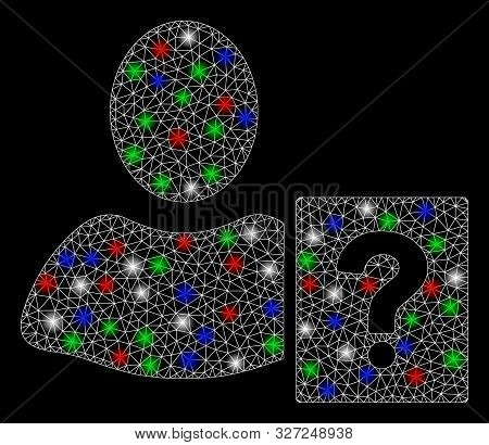 Bright Mesh User Helpbook With Glare Effect. White Wire Frame Polygonal Mesh In Vector Format On A B