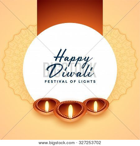 Beautiful Happy Diwal Three Diya Design Background