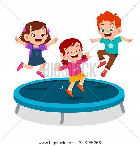 Happy Cute Kid Smile Jump On Trampoline