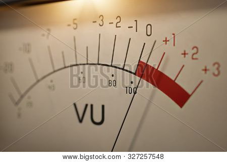 Analog Vu Meter Measuring Volume Level Of Sound. 3d Rendered Illustration.