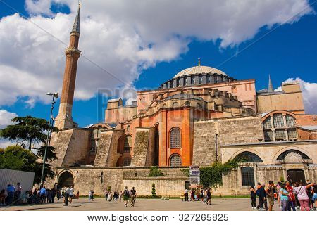 Istanbul, Turkey - September 6th 2019. The Exterior Of  Ayasofia Or Hagia Sofia In Sultanahmet, Ista