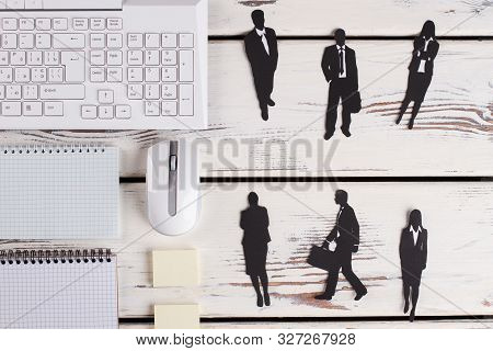 Six Paper Figures With Pc Peripherals. Office Team.