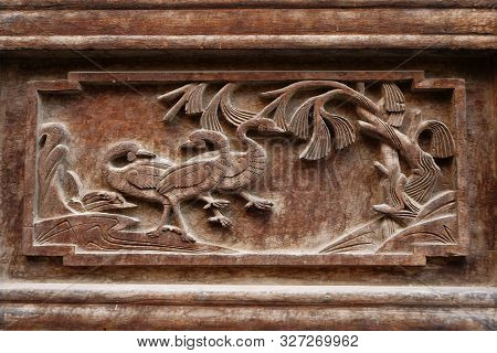 Traditional Chinese Residences Interior Wooden Carving Decoration Painting In Tianshui Folk Arts Mus