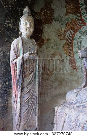 Maijishan Cave-temple Complex In Tianshui City, Gansu Province China. A Mountain With Religious Cave