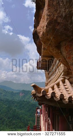 Maijishan Cave-temple Complex In Tianshui City, Gansu Province China. A Mountain With Religious Cave