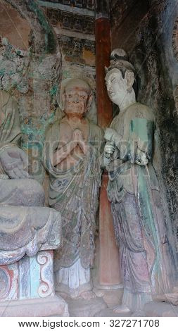 Maijishan Cave-temple Complex In Tianshui City, Gansu Province China. A Mountain With Religious Cave