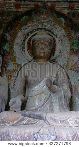Maijishan Cave-temple Complex In Tianshui City, Gansu Province China. A Mountain With Religious Cave
