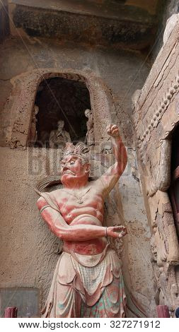 Maijishan Cave-temple Complex In Tianshui City, Gansu Province China. A Mountain With Religious Cave