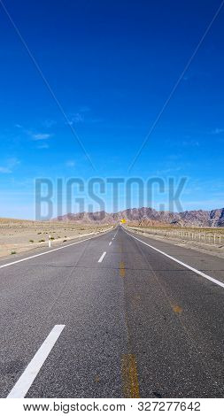 Landscape View Of Beautiful Blue Sky And High Way Road In Gansu Cina