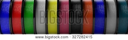 Filaments For 3D Printing.  Abs Wire Plastic For 3D Printer, Variety Of Colors. 3D Illustration