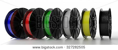 Filaments For 3D Printing.  Abs Wire Plastic For 3D Printer, Variety Of Colors. 3D Illustration