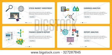 Vector Set Of Vertical Web Banners With Stock Market Investment, Earnings Analysis, Finance Growth, 
